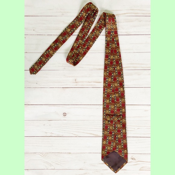 Burberry Vintage Silk Red Yellow Tie - Picture 2 of 5